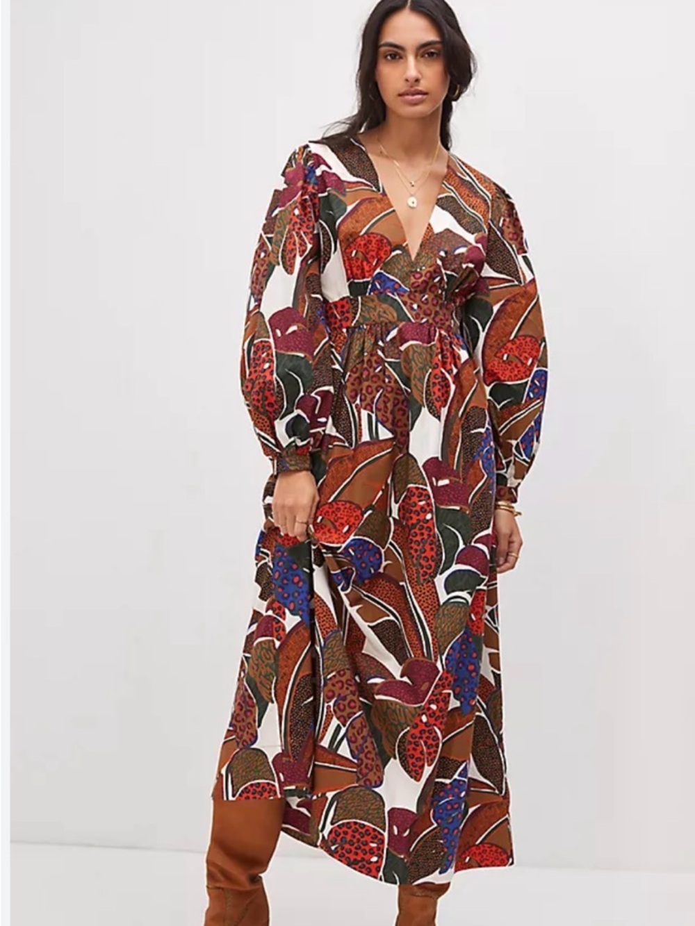 FARM Rio Multicolor Floral Maxi Dress - Brown, Red, Blue, Green, White